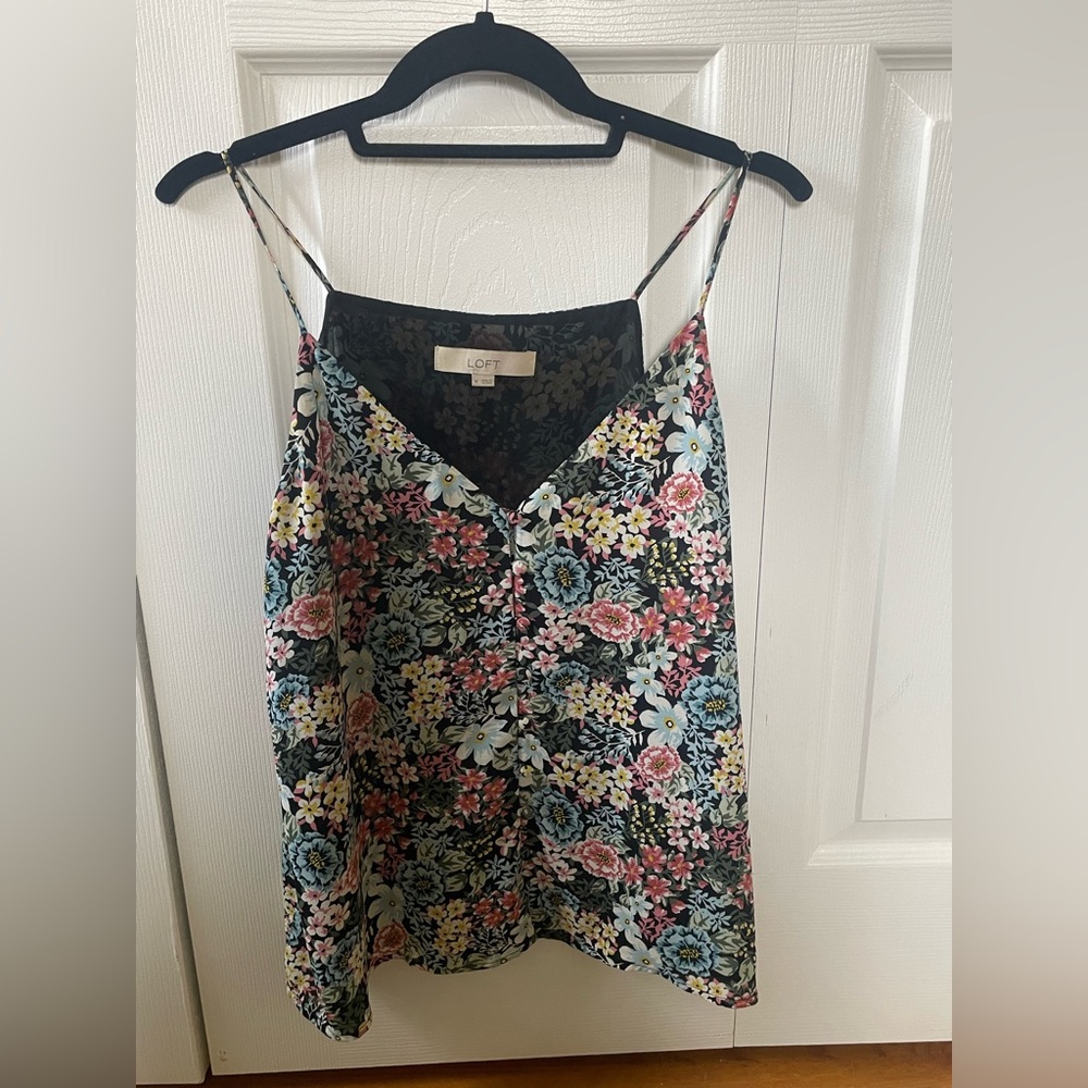 Loft floral on black, strappy tank